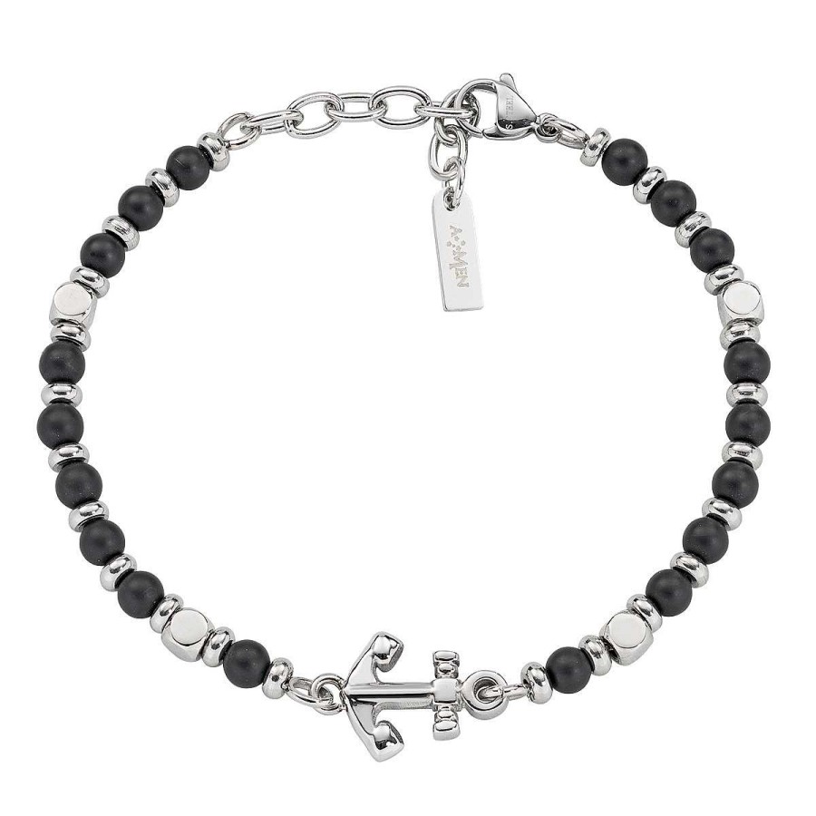 Bracciali Amen | Bracciale Ancora In Acciaio E Onice