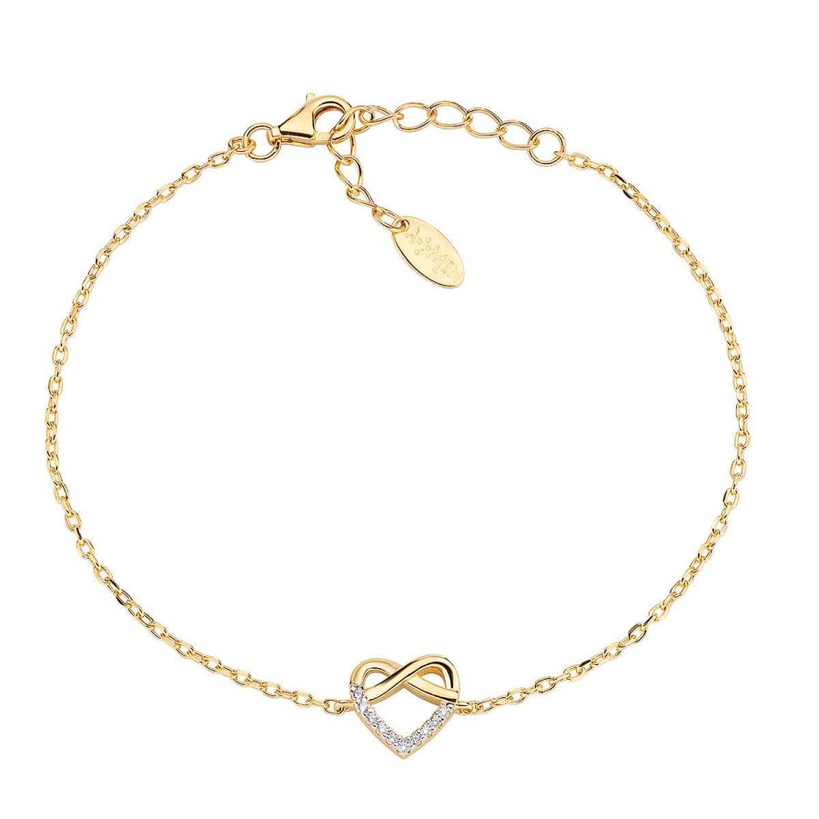 Bracciali Amen | Bracciale "Cuore" In Argento Dorato Con Zirconi