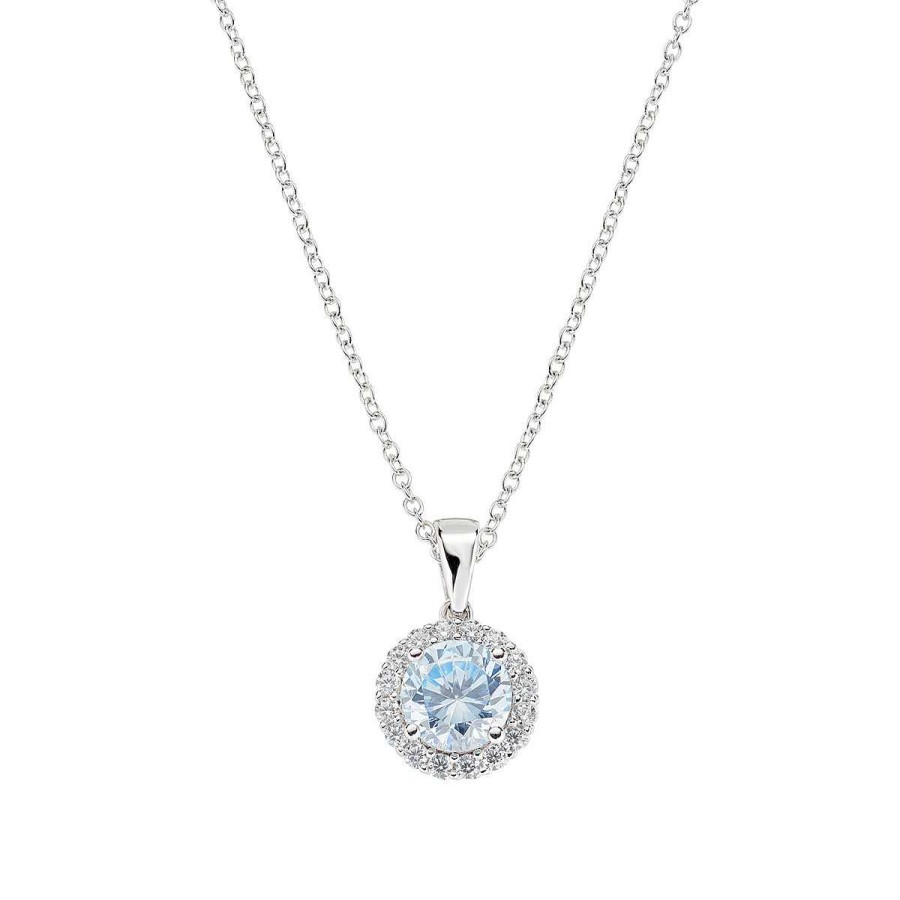 Collane Amen | Collana Diamond Con Zircone Tondo Acquamarina