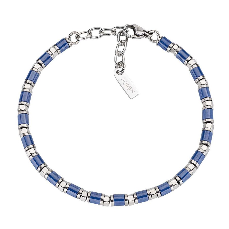 Bracciali Amen | Bracciale In Acciaio E Ceramica Blu