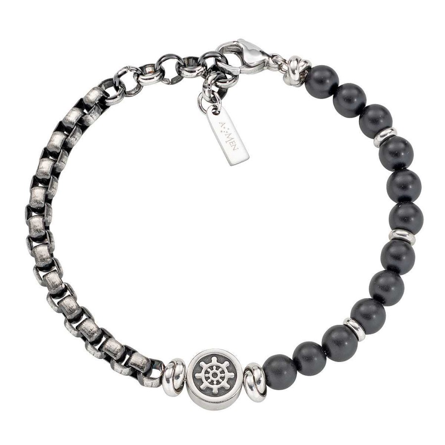 Bracciali Amen | Bracciale In Acciaio E Onice Timone