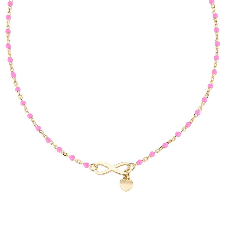 Collane Amen | Collana "Infinito" In Argento Dorato Con Smalto Fucsia