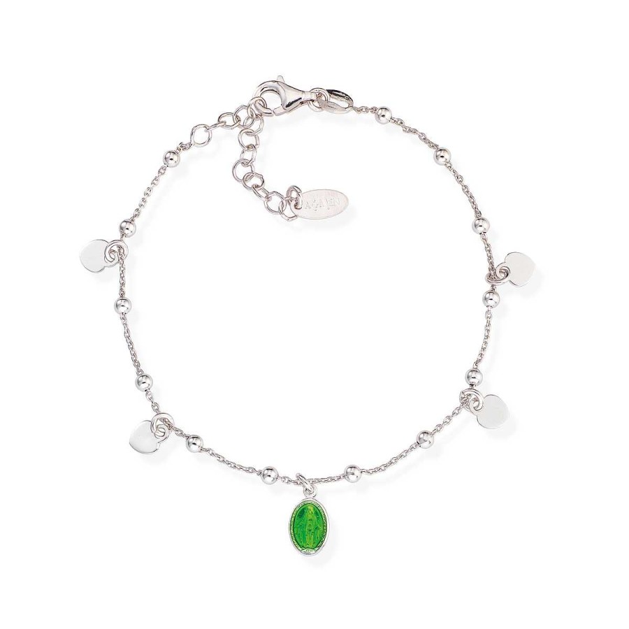 Bracciali Amen | Bracciale Madonnina Smaltata Verde E Cuori