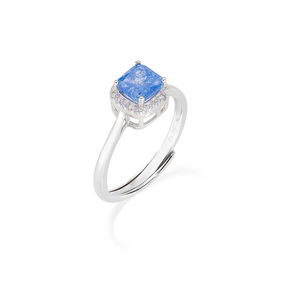 Anelli Amen | Anello Regolabile In Argento Con Creek Stone Blu E Zirconi