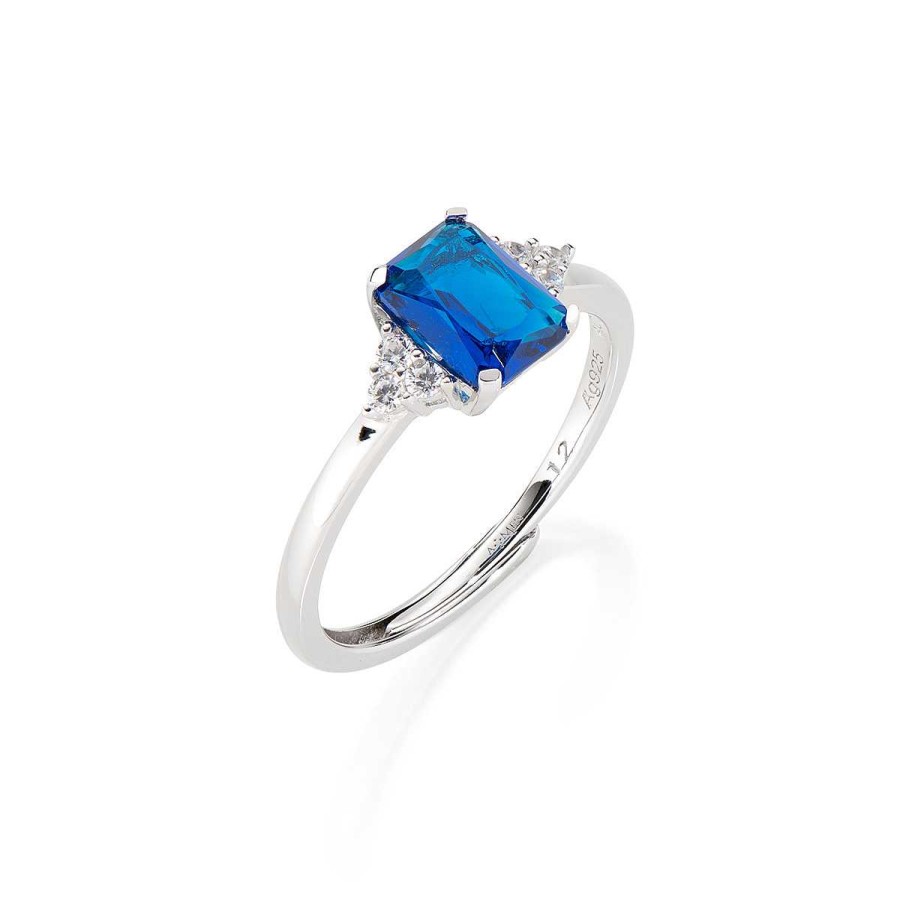 Anelli Amen | Anello Regolabile Princess Con Zirconi Blu E Bianchi