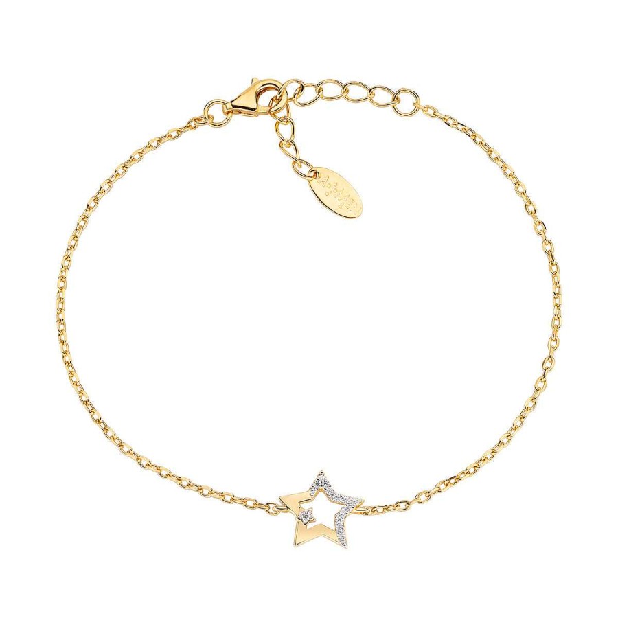 Bracciali Amen | Bracciale Stella In Argento Dorato Con Zirconi