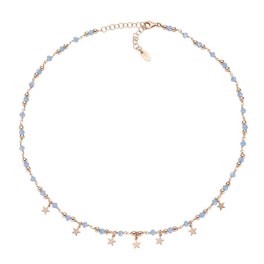 Collane Amen | Collana Charm Elegance Ros Con Cristalli Azzurri