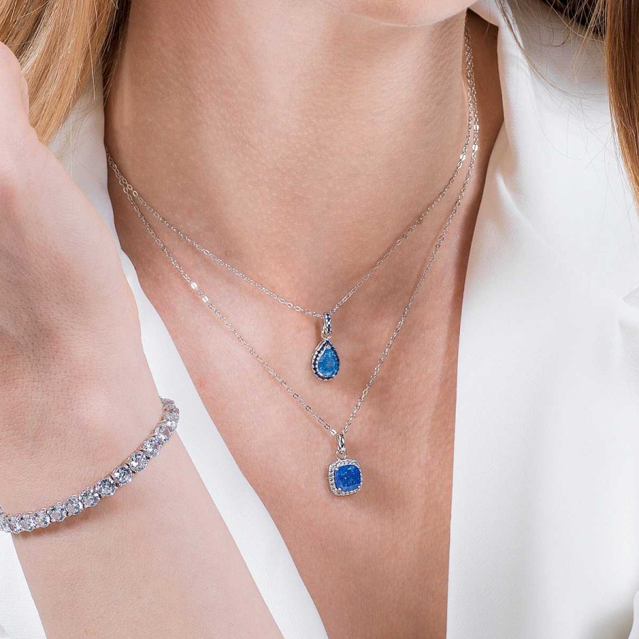 Collane Amen | Collana In Argento Con Creek Stone Blu E Zirconi