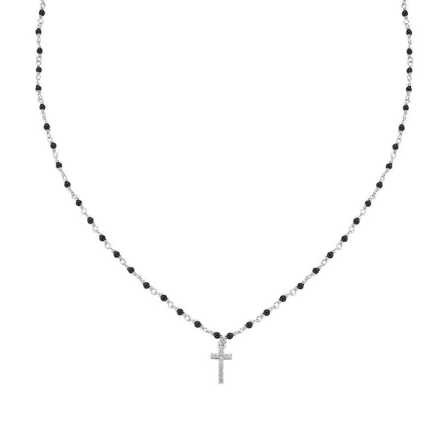 Collane Amen | Collana Rodio Croce Zirconata E Cristalli Neri