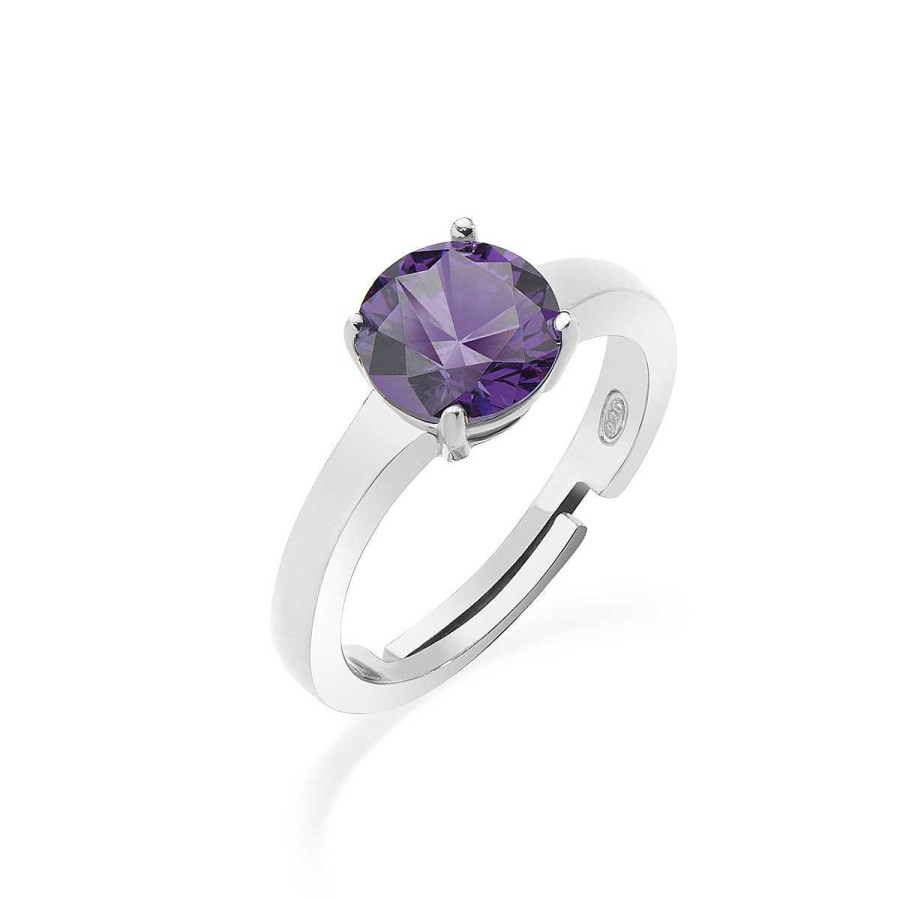 Anelli Amen | Anello Rodio Zircone Solitario Viola