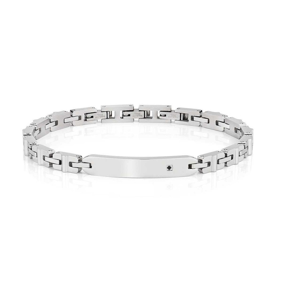 Bracciali Amen | Bracciale In Acciaio E Diamante Nero