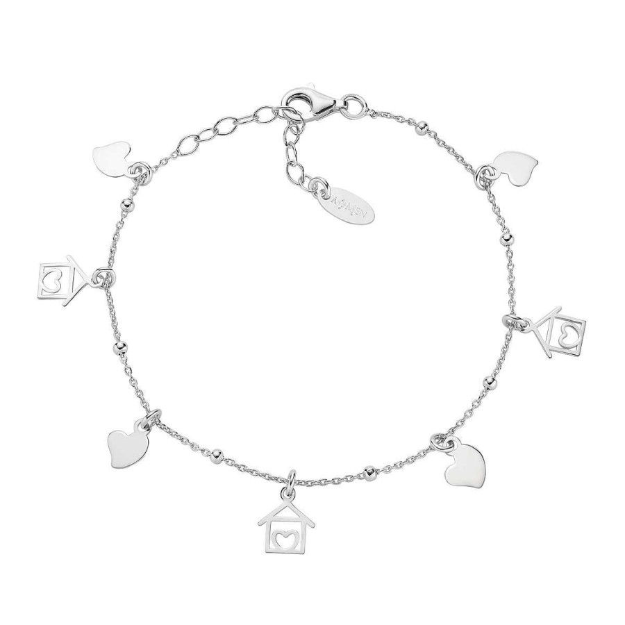 Bracciali Amen | Bracciale Charm Casa E Cuore Rodio