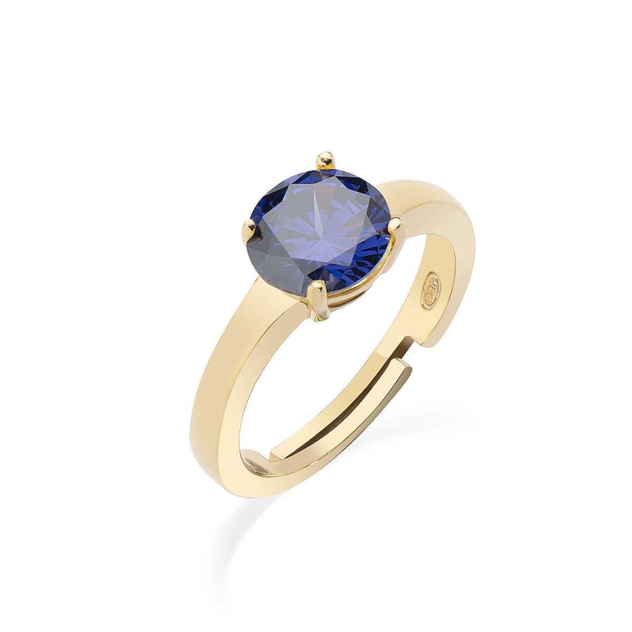 Anelli Amen | Anello Dorato Zircone Solitario Blu