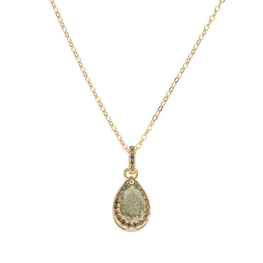 Collane Amen | Collana Dorata Goccia Con Creek Stone E Zirconi Verde Oliva