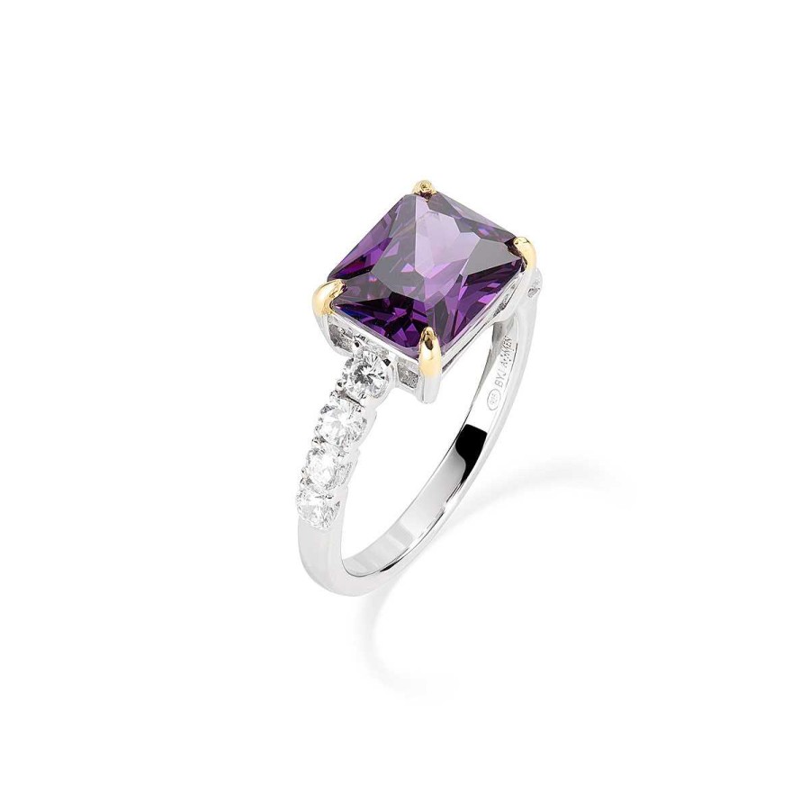 Anelli Amen | Anello Cocktail Rodio Zirconi Viola E Bianco